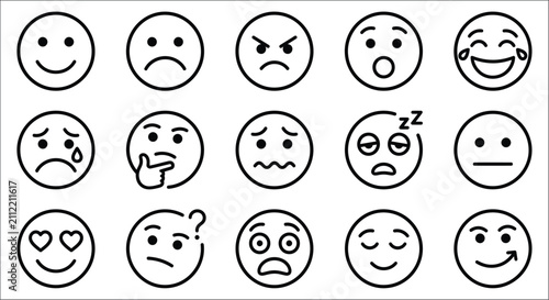 Canvastavla Collection Of Facial Expression Icons In Black And White Line Style On A White B
