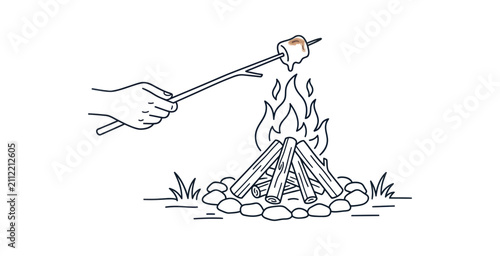 Roasting Marshmallow Over Campfire Vector Illustration