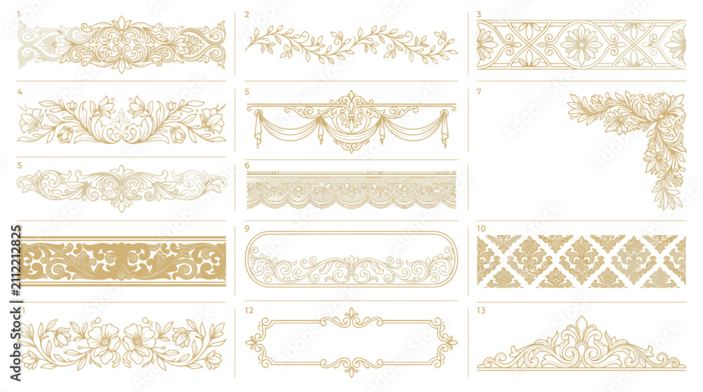 Fototapeta premium Elegant gold ornamental borders and frames, vintage design elements