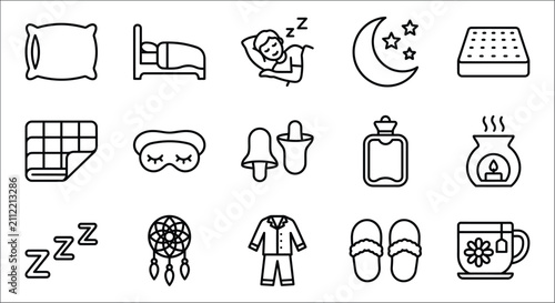 Cuadro en lienzo Sleep related Icons Collection Line Style On White Background asleep bed bedroom