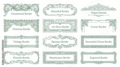 Vintage Decorative Borders Collection - Ornamental, Filigree, Victorian, Art Deco Styles