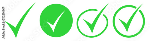 Foto Green check marks are shown in various styles including plain, filled circle, and outlined circle
