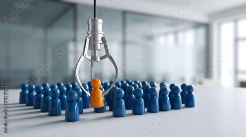 HR, Claw. Employee recruitment concept with claw picking a new team member 3D Rendering