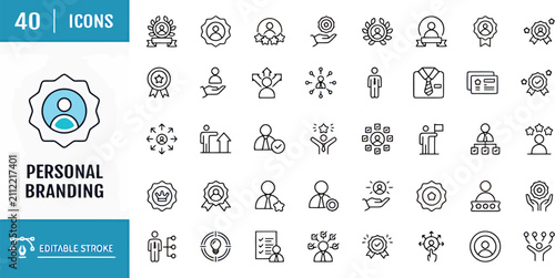 Personal branding line icon set editable stroke self marketing identity business profile vector icons