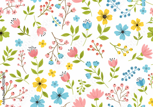 Quadro su tela Comforting flower pattern background vector soothing gentle tones