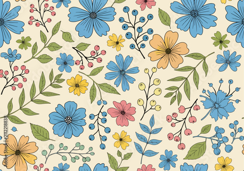 Fotografie Scientific flower pattern background vector accurate flora drawing