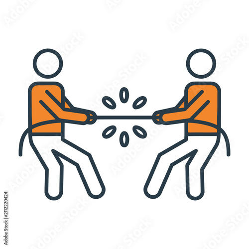 Tug of war icon depicting two people pulling a rope in a competitive business struggle