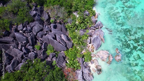 Aerial View Of Anse Source d'Argent Beach La Digue Seychelles