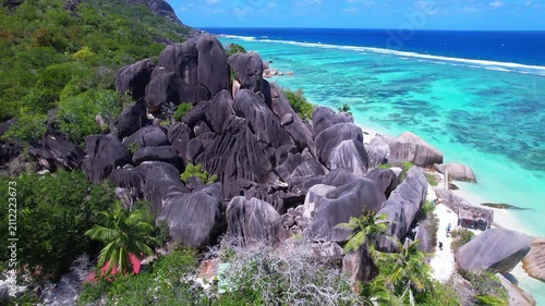 Aerial View Of Anse Source d'Argent Beach La Digue Seychelles