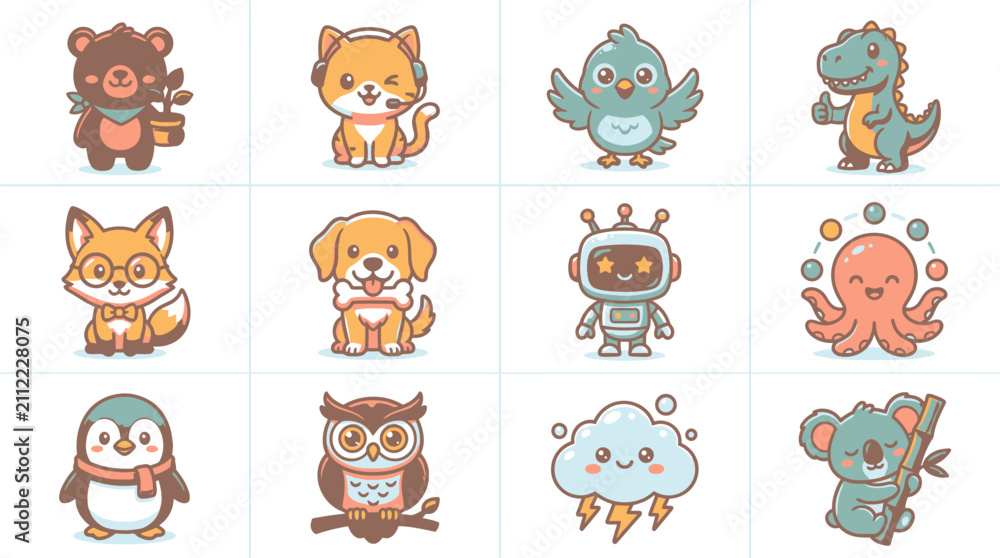 Obraz premium Assorted cute mascot characters for game assets and stickers