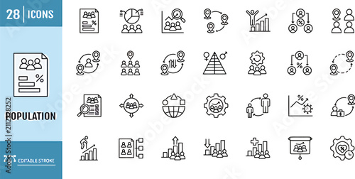 Population line icon set editable stroke demography human resources vector symbols