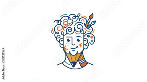 A creative illustration of an artist with a pencil body and messy hair