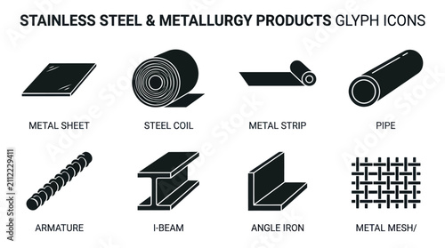Foto Stainless steel and metallurgy products vector glyph icon set