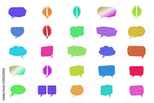 Colorful set of speech and thought bubble icons in vibrant styles isolated on transparent background