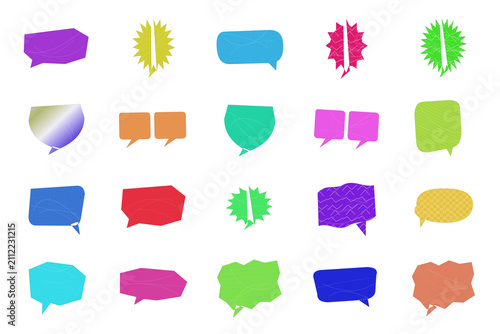 Colorful set of speech bubble conversation icons in various shapes isolated on transparent background