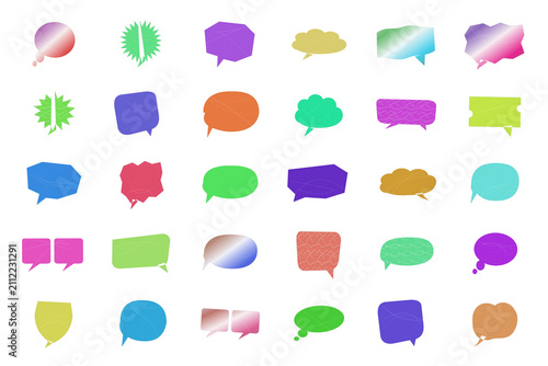 Colorful set of speech bubbles and chat icons in various shapes isolated on transparent background