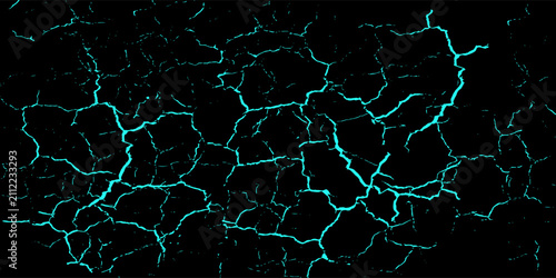 Obraz na plátně High-impact abstract background featuring vibrant cyan blue lightning or crackle textures across a deep black field