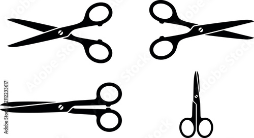 Black scissors silhouette icon set vector illustration isolated on white background for tailoring craft and haircut design