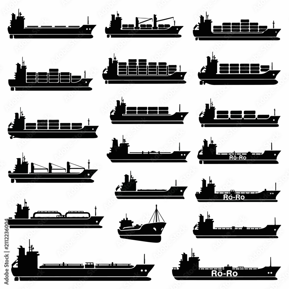Obraz premium Vector pack of ship silhouettes with clean outlines