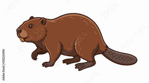 Принти на полотні Brown North American beaver walking on green grassy terrain.