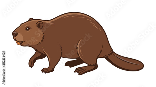 фотографія Brown North American beaver walking on green grassy terrain.