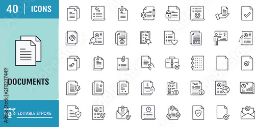 Documents line icon set editable stroke paper file office archive contract agreement vector symbols