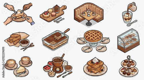Assorted Delicious Desserts and Coffee Treats Illustration