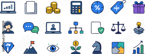 Modern Business and Technology Line Icons Collection Set