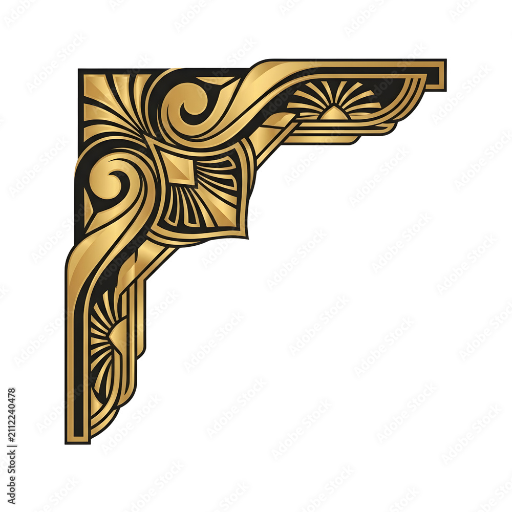 Obraz premium Elegant Gold Corner Ornament with Art Deco Style Floral Swirls for Luxury Invitations and Certificates