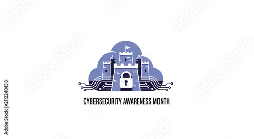 A digital illustration of a secure fortress inside a cloud computing symbol