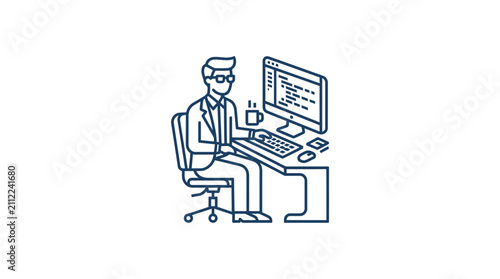 A professional software developer working at a desk with a computer