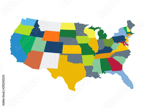 Colorful USA Map - Multi-colored United States Map with State Borders Isolated on White
