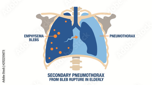 Obraz na plátne Secondary Pneumothorax from Emphysema Bleb Rupture in Elderly