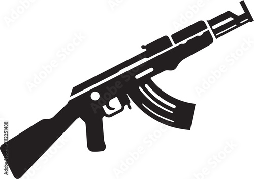 AK47 Assault Rifle Silhouette Vector Icon Isolated on White Background