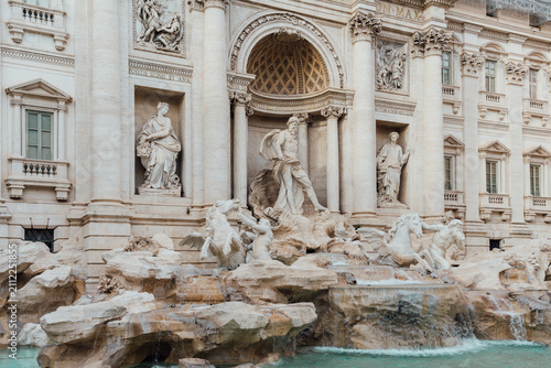 Close daytime view of Trevi Fountain (Fontana di Trevi) famous landmark in Rome, Italy
