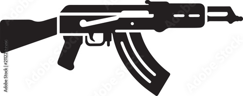 AK47 Assault Rifle Silhouette Vector Icon Isolated on White Background
