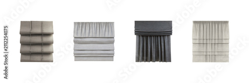 Roman Shades And Curtains Fabric Samples Set. Interior Design And Home Decor Collection Isolated On Transparent Background