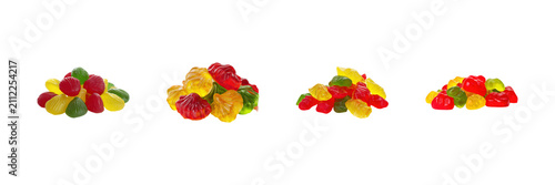 Colorful Gummy Candy Assortment Set. Sweet Treats And Confectionery Collection Isolated On Transparent Background