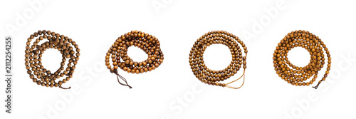 Wooden Prayer Beads Collection. Spiritual Meditation And Mindfulness Set Isolated On Transparent Background