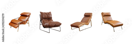 Modern Leather Lounge Chairs Set. Contemporary Comfort And Style Collection Isolated On Transparent Background