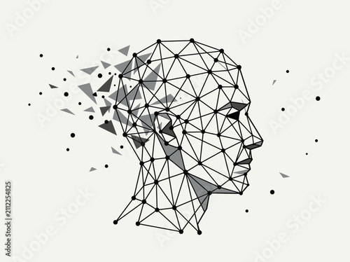 Bild auf Leinwand Geometric Human Head Profile Disintegrating Concept