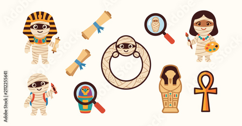 Konstfotografi Ancient egypt history symbols and archaeology icons set isolated on white backgr