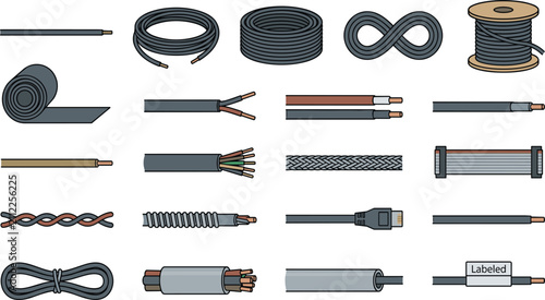 Fotografía Electrical Cable and Wire Set Featuring Coiled Spools Stripped Copper Conductors
