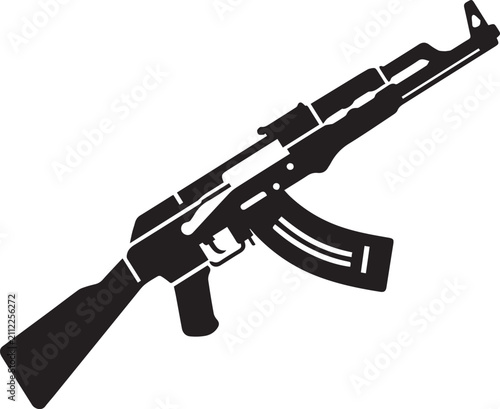 AK47 Assault Rifle Silhouette Vector Icon Isolated on White Background