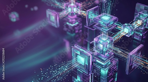 Futuristic Neon Blockchain Network With Digital Nodes.