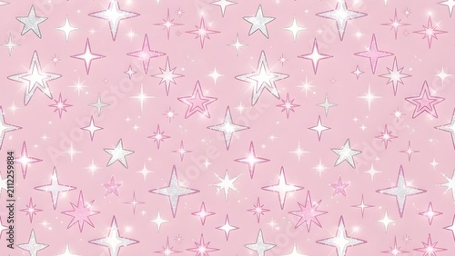 연한 핑크빛 바탕 위로 크고 작은 십자 모양의 별빛들이 반짝이며 흩뿌려진 화면
A screen where large and small cross-shaped starlight twinkle and scatter over a light pink background