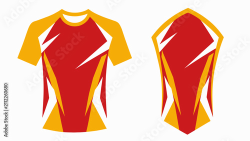 Принти на полотні Two Red and Yellow Sports Jerseys Displayed Front and Back.