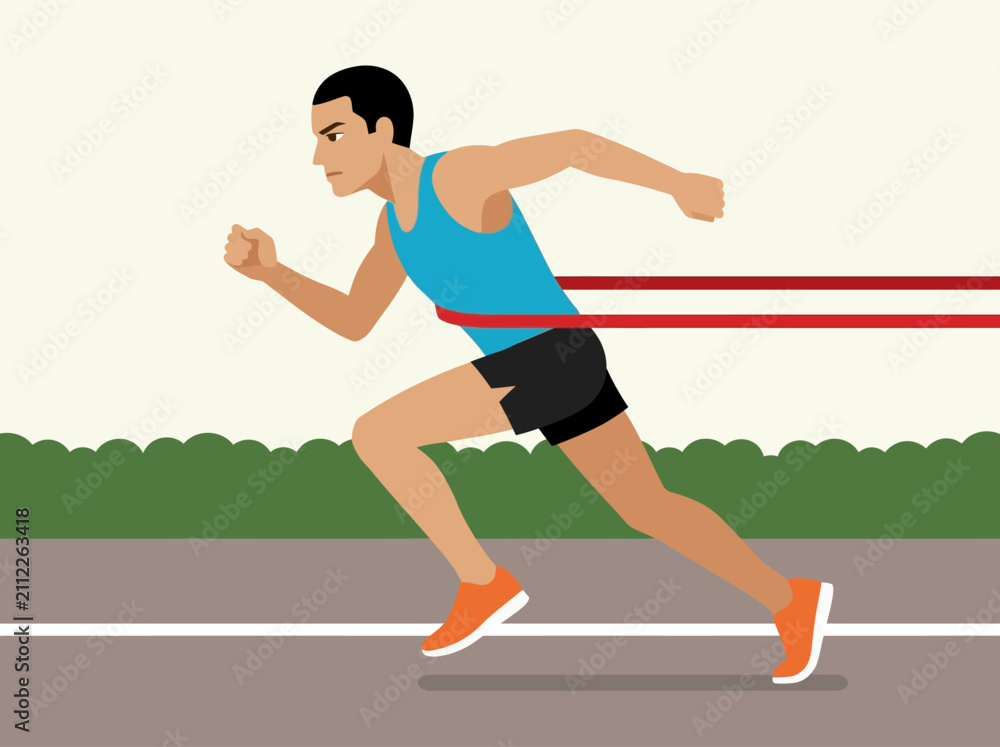 Obraz premium Minimalist Vector Illustration of a Male Runner Crossing the Finish Line