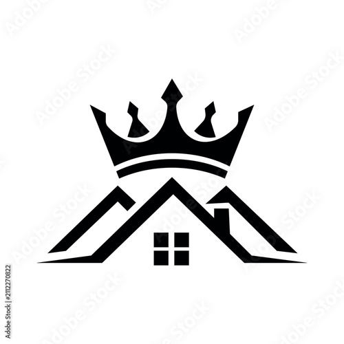 Luxury Real Estate Logo Design Featuring a Royal Crown Above a Stylized House Silhouette for Premium Property Branding