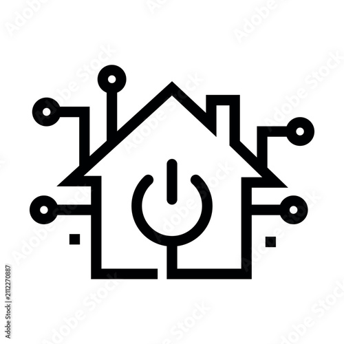 Smart home technology vector icon with electric power lightning symbol and digital circuit lines